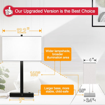 21" Touch Bedside lamps with 2 USB & AC Outlets, 3-Way Dimmable Bedside Table Lamps Set of 2 for Bedroom Living Room Office Reading, Gray Shade Lamps for Night Stands, 5000K LED Bulbs Included