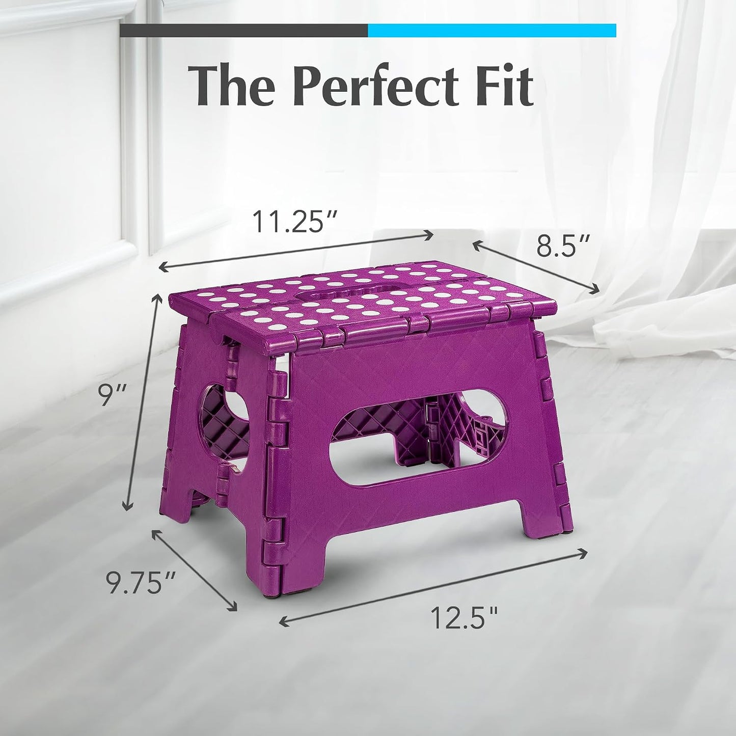 Handy Laundry Folding Step Stool - Sturdy Enough Collapsible Stool to Support Adults - Opens Easy with One Flip - Great for Kitchen, Bathroom or Bedroom (Black - 9 Inch)