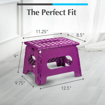 Handy Laundry Folding Step Stool - Sturdy Enough Collapsible Stool to Support Adults - Opens Easy with One Flip - Great for Kitchen, Bathroom or Bedroom (Black - 9 Inch)