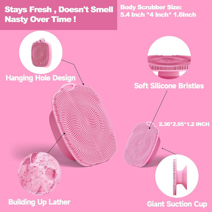 Soft Silicone Body Scrubber, Face Scrubber Silicone, Gentle Texture Exfoliating Body Scrubber for Men and Women On Sensitive Skin, Back Large Suction Cup for Easy Dry and Store (Blue)