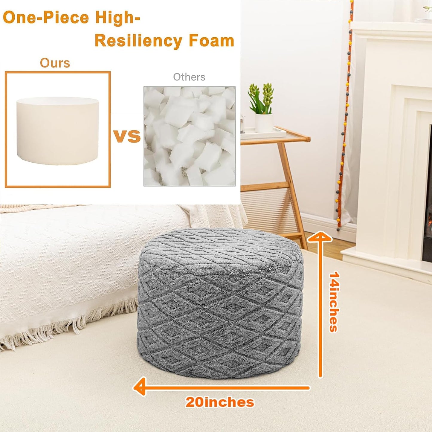 Round Pouf Ottoman 20 x 20 x 14 Inches Boho Poof Home Decor Floor Pouffe Ottoman Foot Rest for Couch Sofa Bean Bag Chairs Living Room Bedroom (Green)