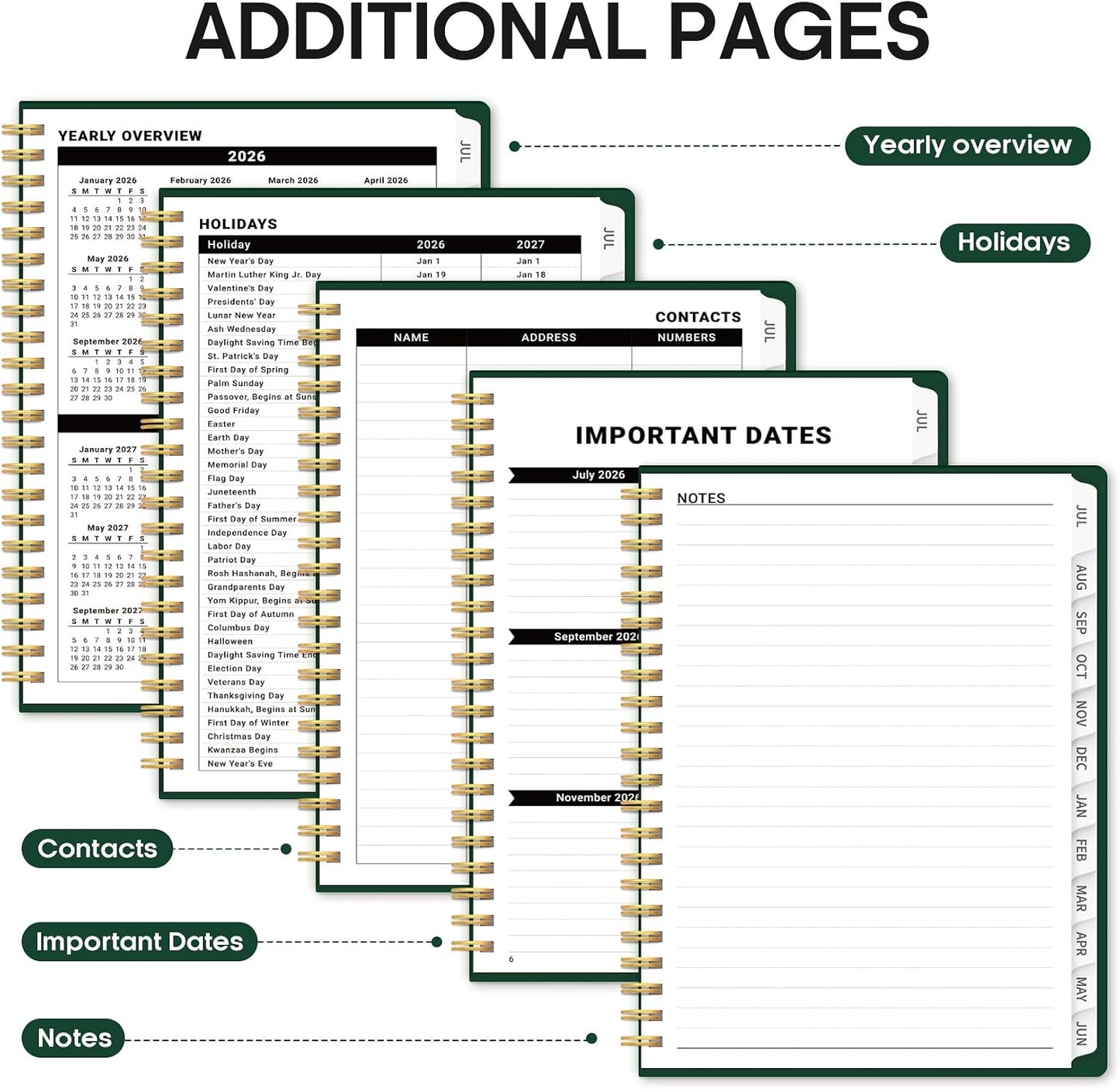Planner 2026-2027, 8.5" x 11" Weekly and Monthly Academic Year Planner Calendar, July 2026 - June 2027, Hardcover Large School Planning Agenda With Tabs, Perfect for School & Office Supplies, A4, Green
