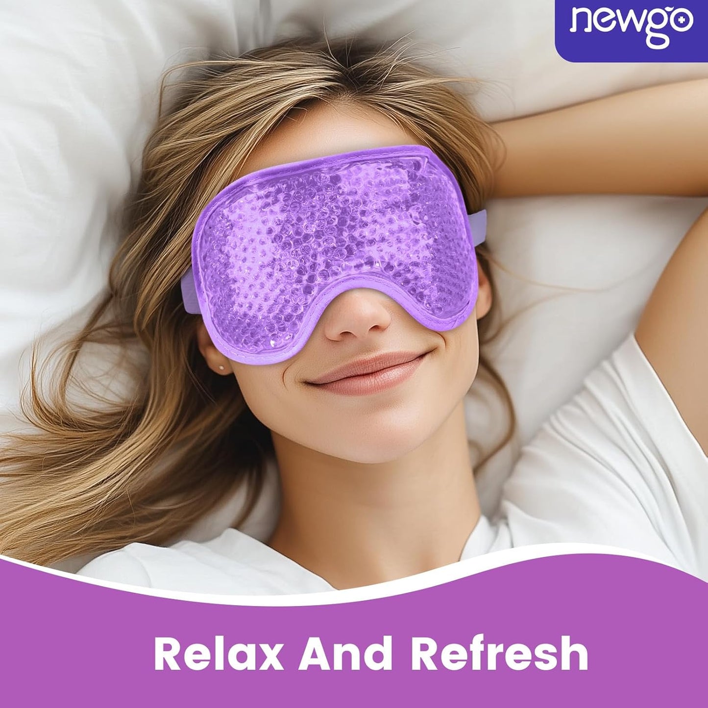 NEWGO Cooling Eye Mask for Puffy Eyes, Cold Eye Mask Eye Ice Pack for After Eyes Surgery, Tension Stress Relief, Itchy Eyes, Headaches, Dark Circles - Blue