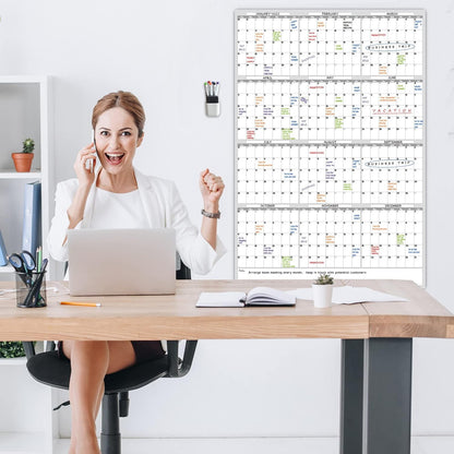 Dry Erase Wall Calendar - 38x26 Inches - Blank Undated Yearly Calendar - Whiteboard Premium Laminated Planner - Reusable Laminated Office Jumbo 12-Month Calendar (Vertical)