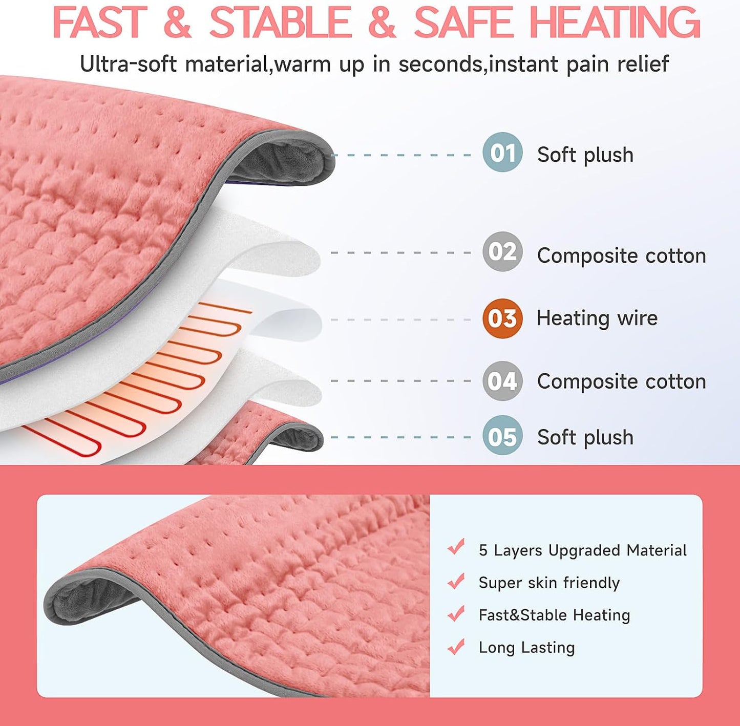 Heating Pad for Period Cramps, Heating Pad for Back/Neck/Shoulder Muscle Pain, 6 Heating & 4 Timer Setting, Auto Shut Off, Dry/Moist Heat & Machine Washable, Birthday Christma s Gifts for Women Mom