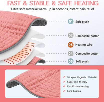 Heating Pad for Period Cramps, Heating Pad for Back/Neck/Shoulder Muscle Pain, 6 Heating & 4 Timer Setting, Auto Shut Off, Dry/Moist Heat & Machine Washable, Birthday Christma s Gifts for Women Mom