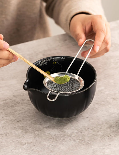 TANG PIN Matcha Set - Match Bowl and Whisk, 15 OZ, Matcha Scoop | Matcha Whisk Stand (Chasen Holder) - 5pc Perfect Matcha Kit for Matcha Tea Ceremony (Mottled Green)