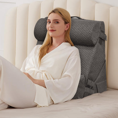 BIEEZZK Wedge Pillow Set for After Surgery, Wedge Pillow for Acid Reflux, Bed Wedge Pillow with Adjustable 9&12inch for Headboard,Sleeping, Orthopedic Memory Foam for Neck&Back Support, White/Grey