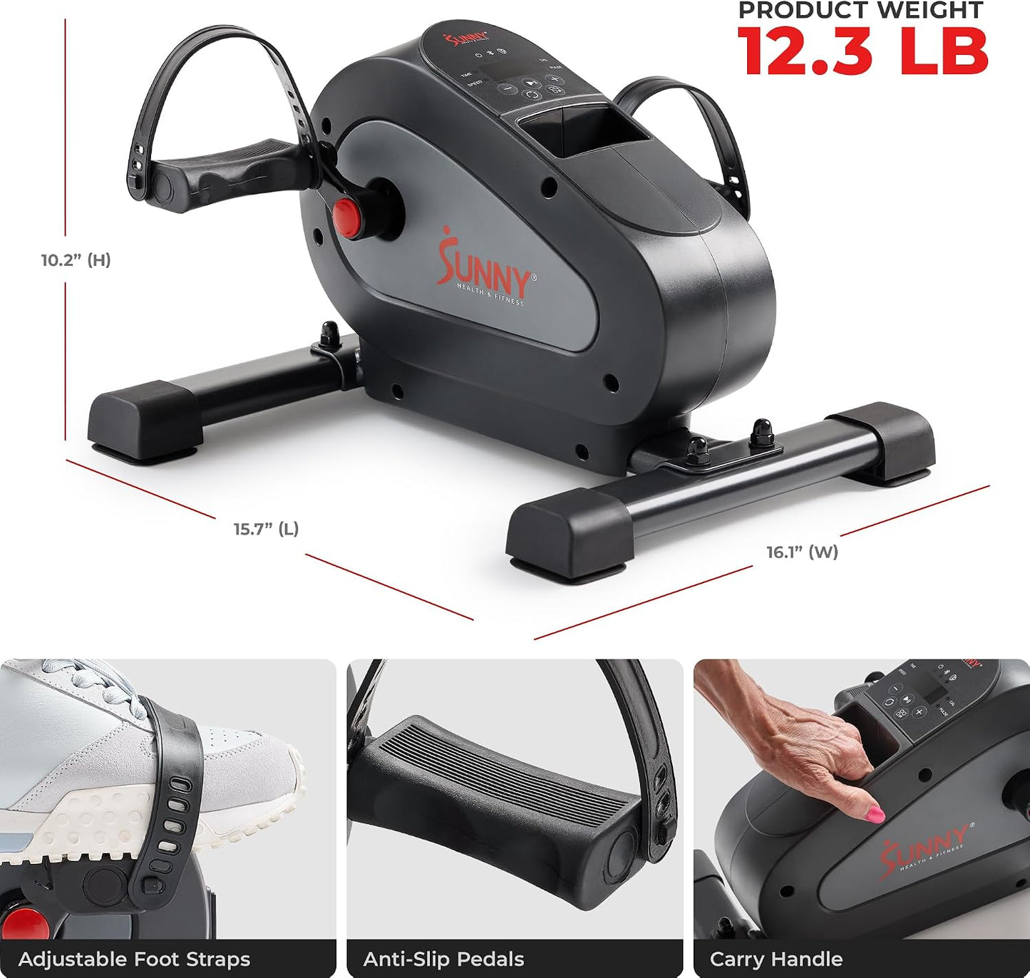 Sunny Health & Fitness Smart Motorized 2-in-1 Pedal Exerciser, Indoor Compact Under-Desk Mini Bike for Low-Impact Cardio Workout and Physical Therapy, Free SunnyFit Training App Connection