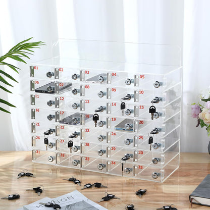 Threan 12 Slot Cell Phone Storage Box, Acrylic Clear Cell Phone Storage Cabinet Wall Mounted with Door, Locks and Keys for Office School Factory