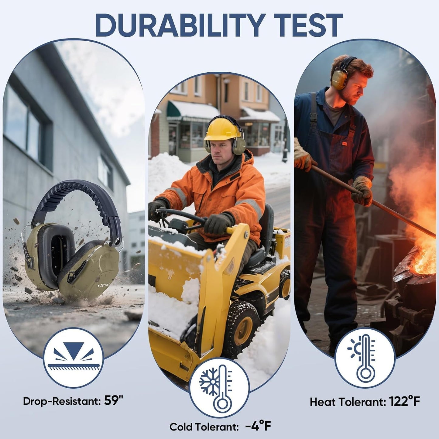 TICONN Noise Cancelling Ear Muffs for Adults, SNR 33dB Hearing Protection, Adjustable Safety Earmuffs for Construction