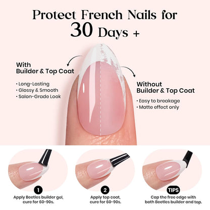 Beetles Press On Nail Kit-Short Square French Tip Press On Nails, 150Pcs Pink French Nail Tips with Nail Glue & Remover Builder Top Coat Nail Lamp, All-in-One DIY Fake Nails Gift for Women