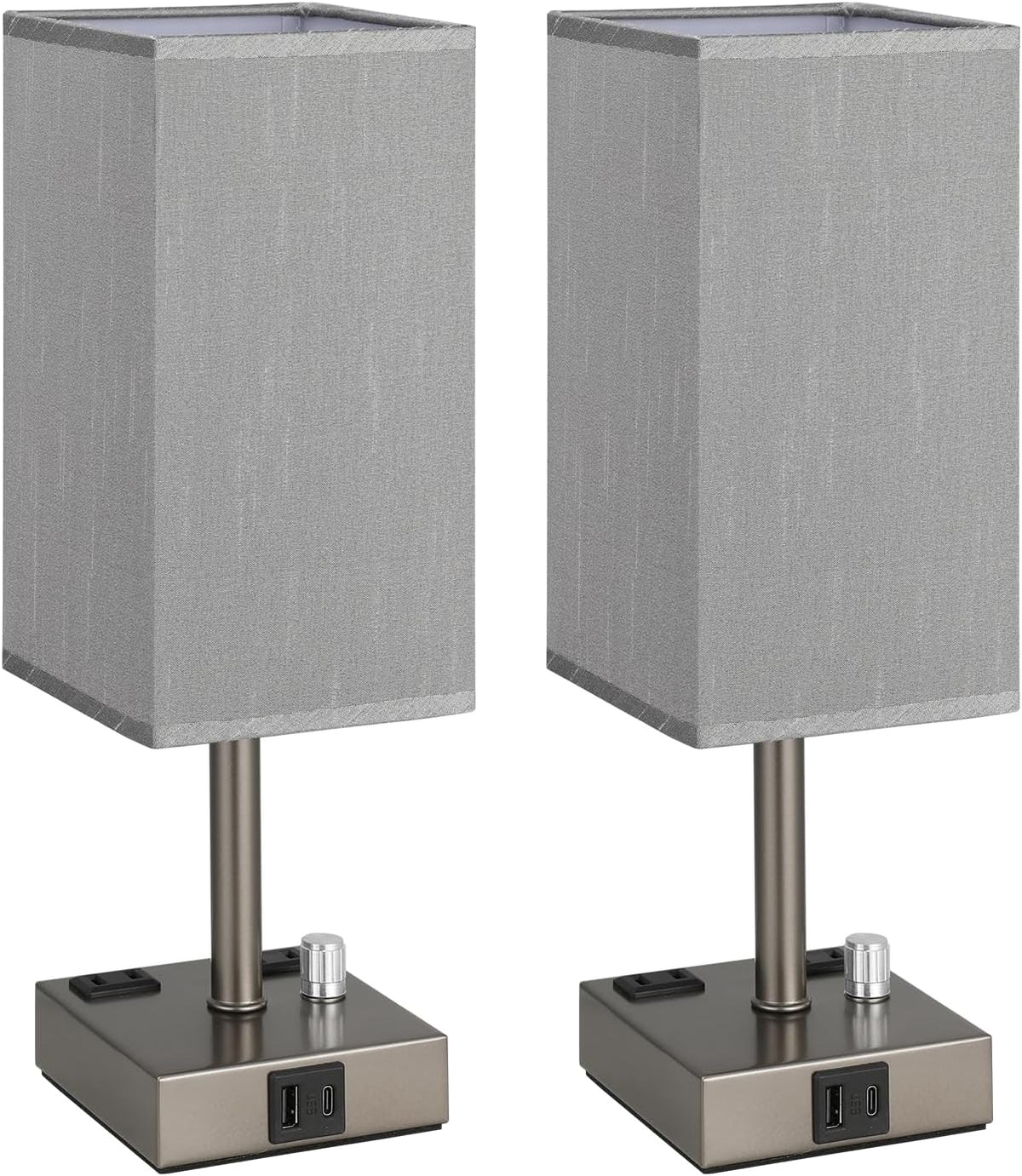 Bedside Table Lamps Set of 2 for Bedroom - Dimmable, USB C+A, 2 AC Outlets