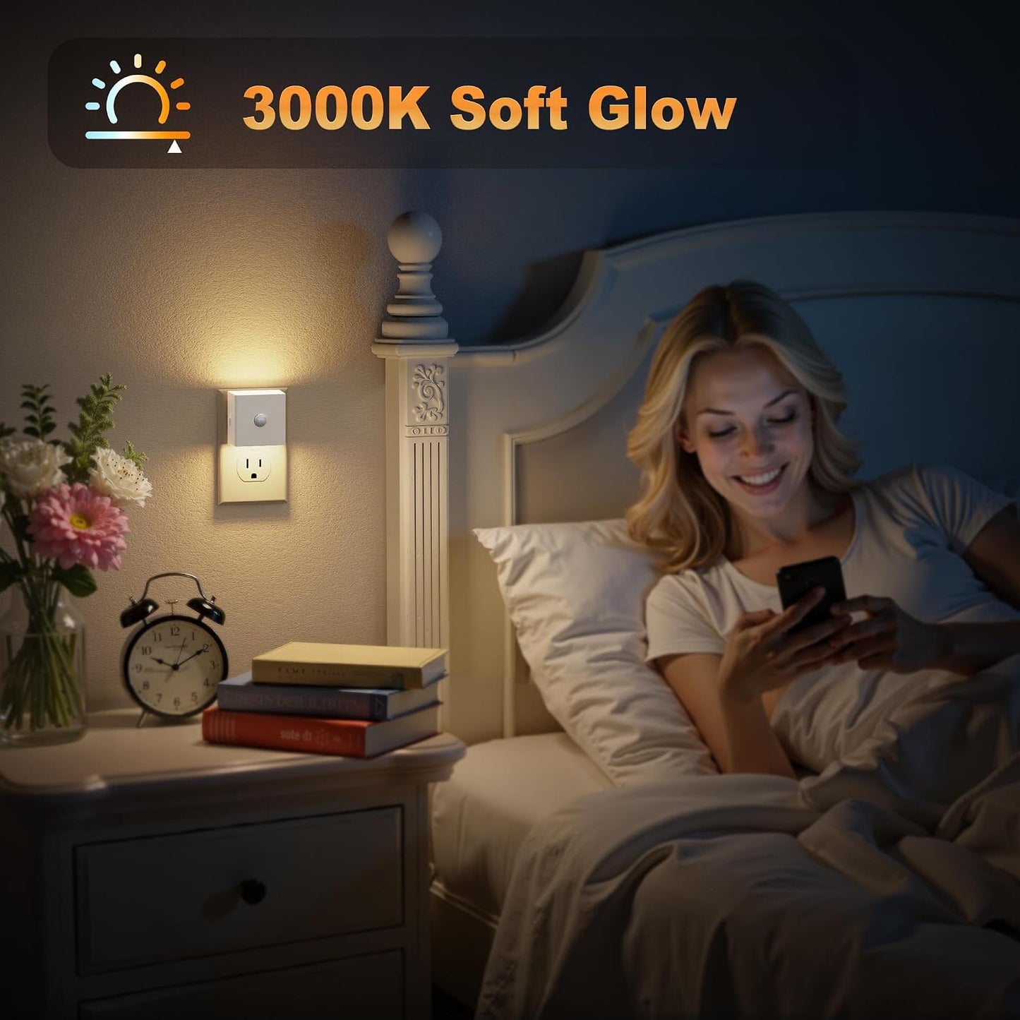 JandCase Night Light, Modern Night Lights Plug into Wall,2 Pack Dusk to Dawn Sensor Nightlight, Amber Brightness Adjustable Nightlight for Kids Bathroom Hallway Kitchen Bedroom Decor
