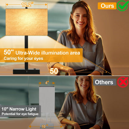 21" Touch Bedside lamps with 2 USB & AC Outlets, 3-Way Dimmable Bedside Table Lamps Set of 2 for Bedroom Living Room Office Reading, Gray Shade Lamps for Night Stands, 5000K LED Bulbs Included