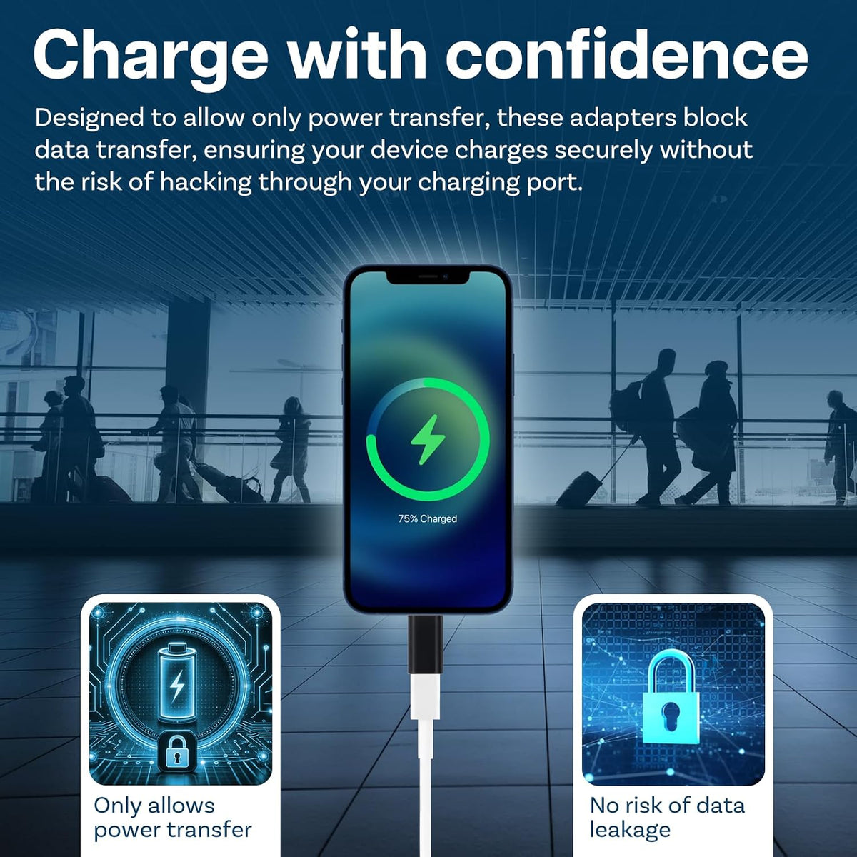 MMOBIEL USB-C to USB-A Data Blocker [2 Pack] Charge-Only Adapter for Safe Charging in Public, Blocks Data Transfer & Juice Jacking, Protects Phones, Tablets, Laptops – Black