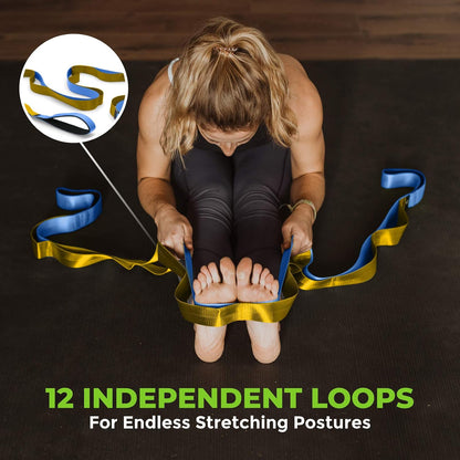 Gradient Fitness Stretching Strap for Physical Therapy, 12 Multi-Loop Stretch Strap 1.5" W x 8' L, Neoprene Handles, Physical Therapy Equipment, Yoga Straps for Stretching, Leg Stretcher.