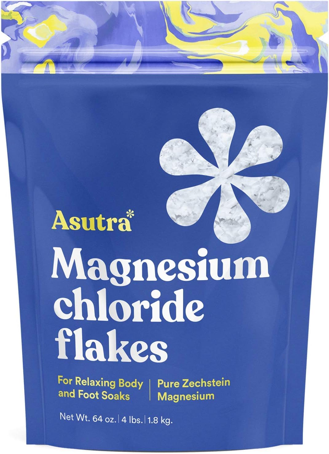 Asutra Lavender Magnesium Chloride Flakes for Bath, Pure Zechstein Source, Magnesium Flakes for Bath Soak, Foot & Body, 2 lbs