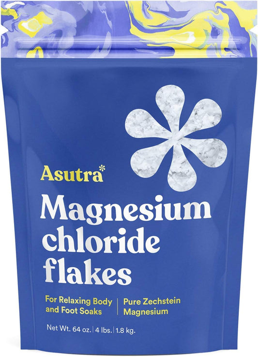 Asutra Lavender Magnesium Chloride Flakes for Bath, Pure Zechstein Source, Magnesium Flakes for Bath Soak, Foot & Body, 2 lbs