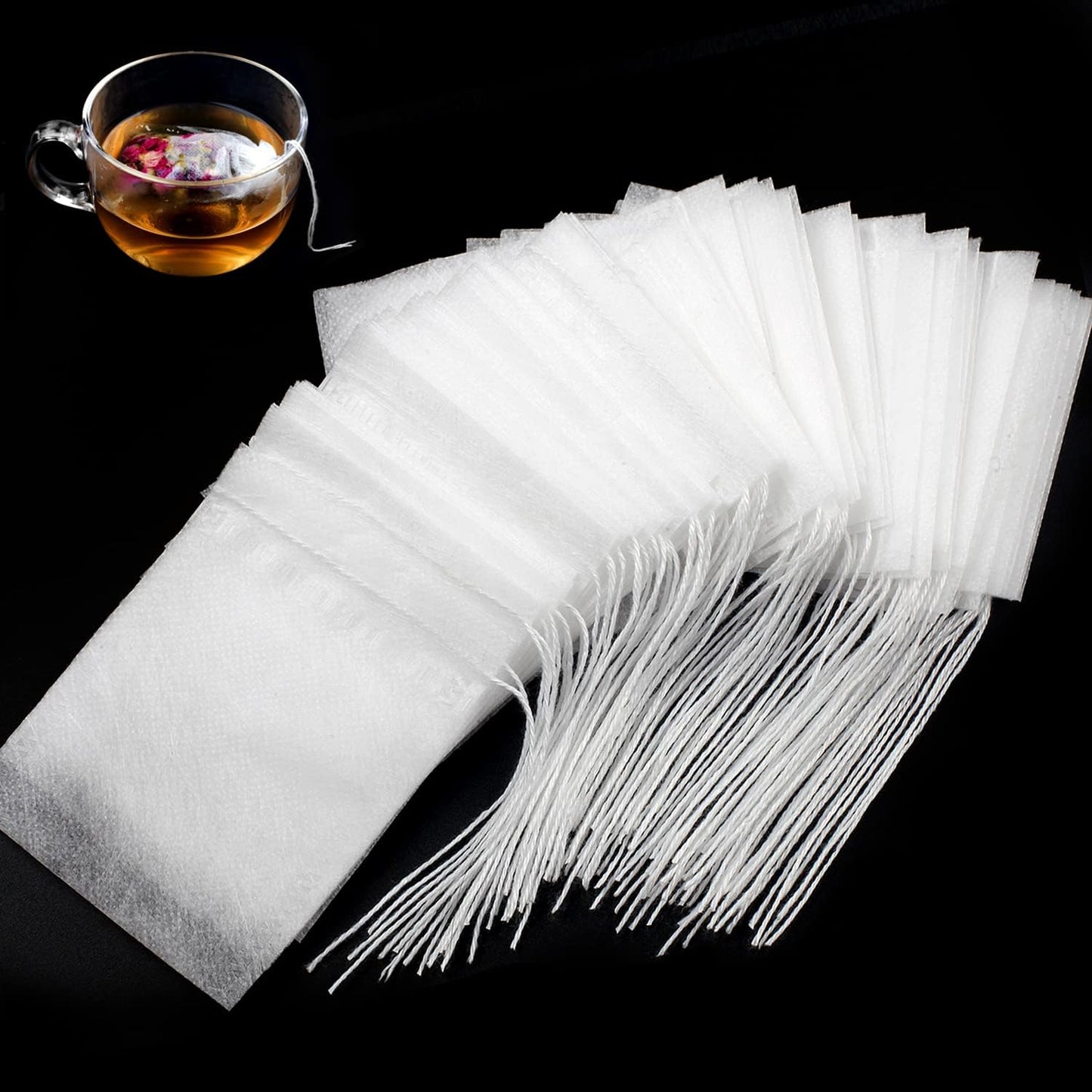 300Pcs Disposable Tea Bags for Loose Leaf Tea, Empty Tea Bags for Loose Tea, 100% Natural Wood Pulp Paper Material, Unbleached Tea Filter Bags with Drawstring