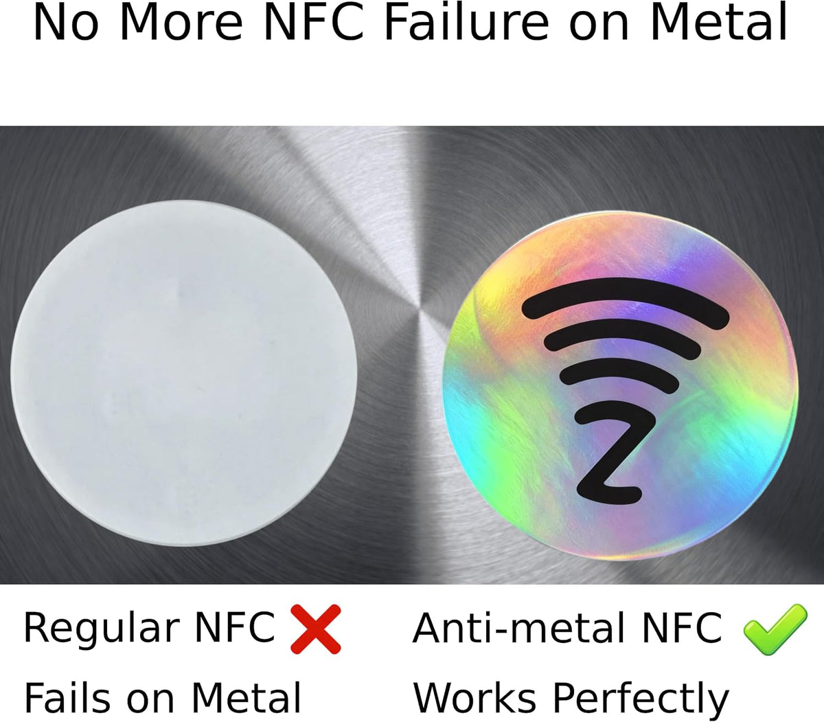 DAMILA NTAG215 Anti-Metal NFC Tags with Holographic Labels