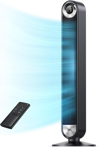 DREO Tower Fan for Bedroom, Upgraded DC 9 Speeds 20dB Ultra-Quiet Floor Fan, 90° Oscillating Fans with 28ft/s Velocity, 12H Timer, Standing Fan, Bladeless Fan Powerful for Home, Black