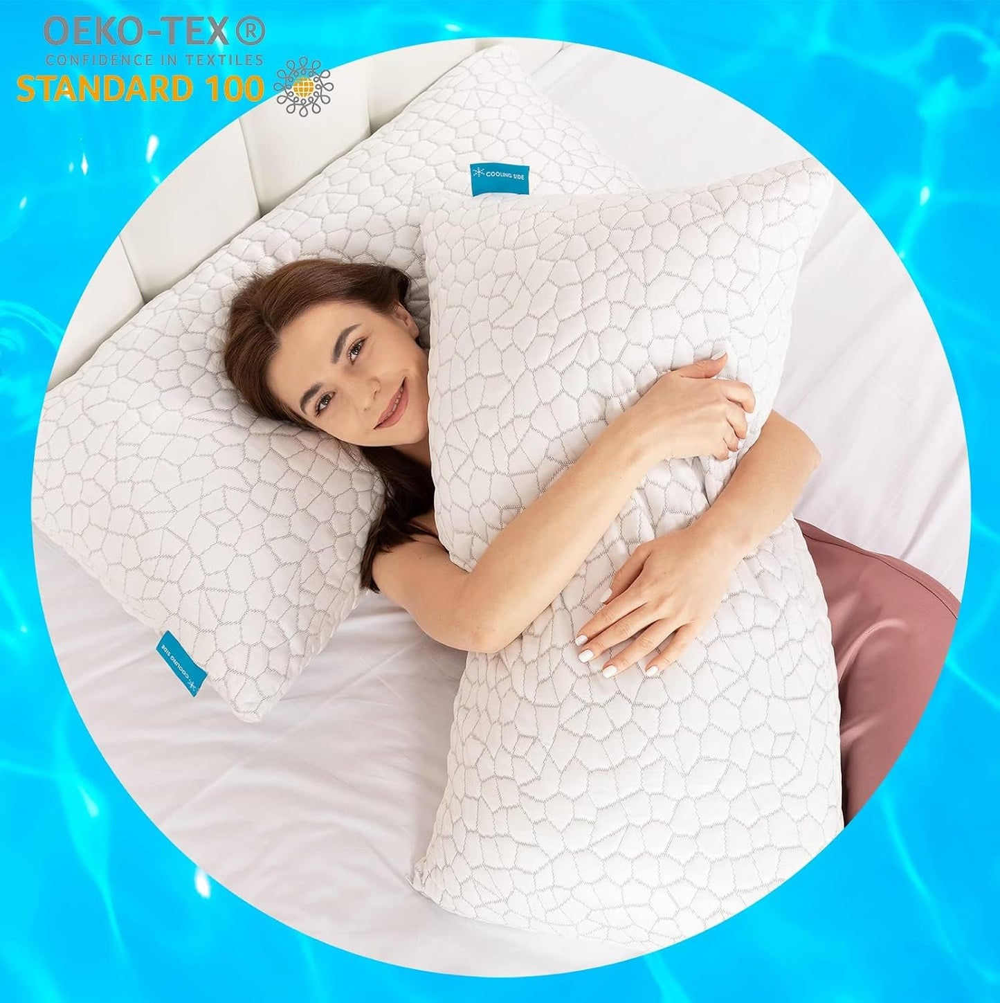 SUPA MODERN Cooling Pillow Queen Size Set of 2, CertiPUR-US Shredded Memory Foam Pillows for Sleeping, Cool Bed Pillows for Hot Sleepers, Adjustable Firm Pillow for Side,Back,Stomach Sleepers
