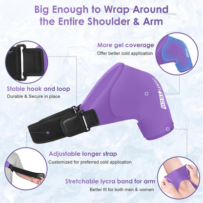Comfitech Shoulder Ice Pack Wrap Sleeve for Better Putting On & Off, Reusable Gel Cold Pad for Arm, Large, Black