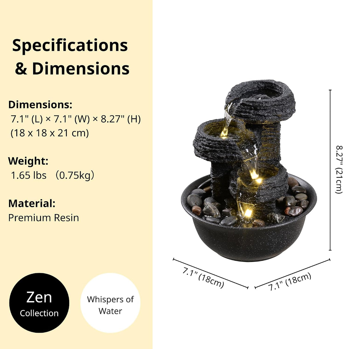 Rock Style Tabletop Fountain with LED Light – Indoor Waterfall Feature for Home or Office Décor, Relaxing Zen Desktop Water Fountain