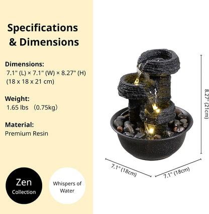 Rock Style Tabletop Fountain with LED Light – Indoor Waterfall Feature for Home or Office Décor, Relaxing Zen Desktop Water Fountain