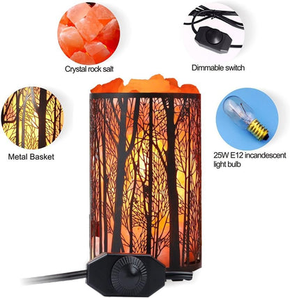 Shineled Himalayan Salt Lamp, Salt Rock Lamp Natural Night Light in Forest Design Metal Basket with Dimmer Switch (4.1 x 6.5 4.4-5lbs), 25Watt Bulbs & ETL Cord 1 Pack