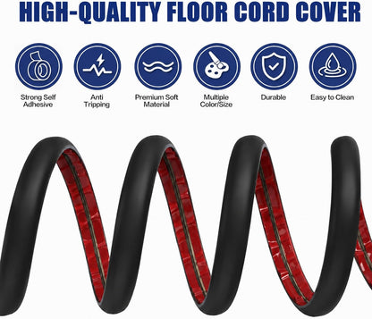 Floor Cord Cover Self Adhesive Cord Hider,10FT Cable Management, Extension Strip Protector for Wires, Prevent Cable Trips for Offices, Gyms, Exhibitions Cavity 0.39"(W) x 0.27"(H) BrownWood