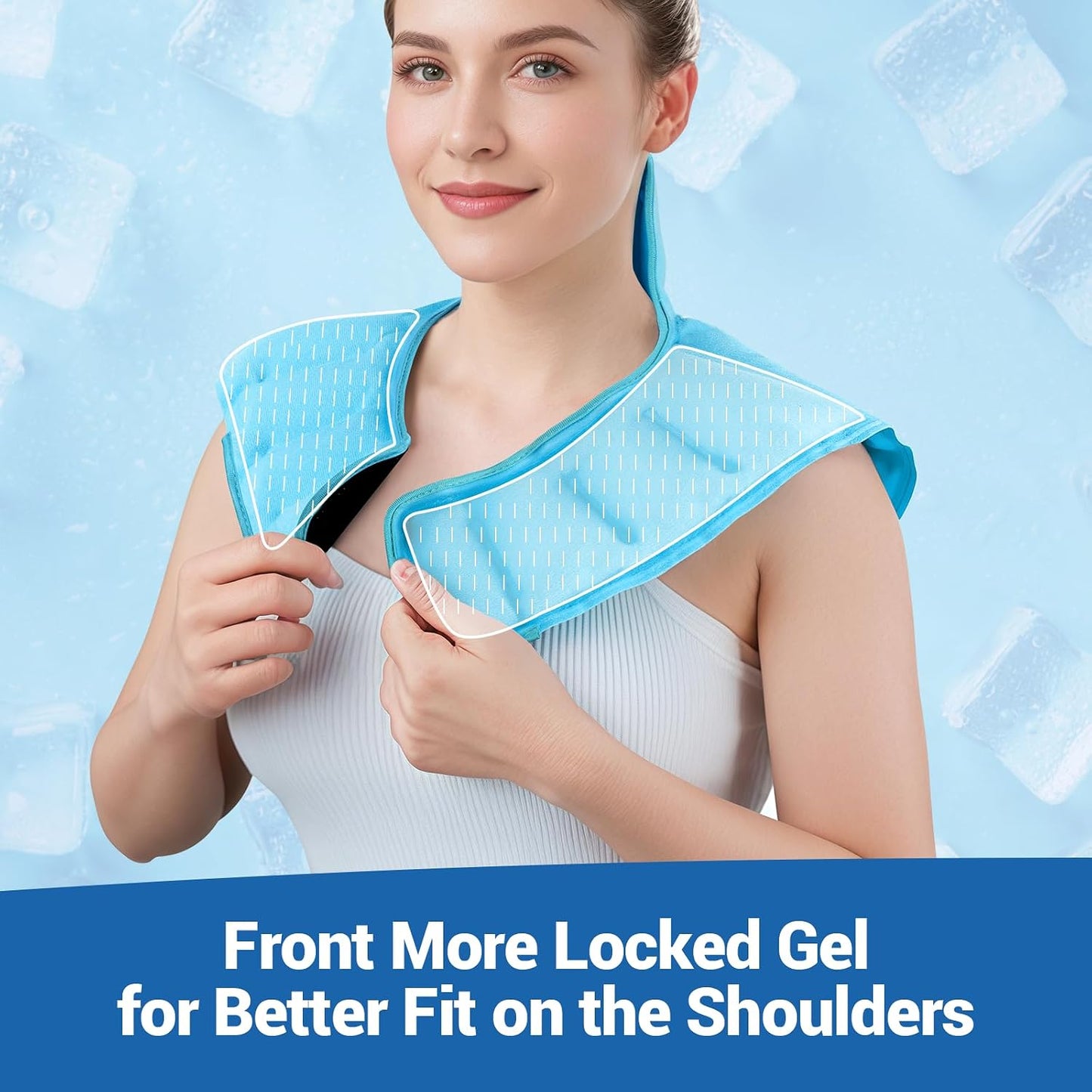 Comfytemp Large Ice Pack for Neck Shoulders Upper Back Pain Relief with Straps, Reusable Gel Ice Wrap Hot Cold Compress Therapy Recovery for Upper Back, Cervical Injuries, Rotator Cuff (Large, Blue)