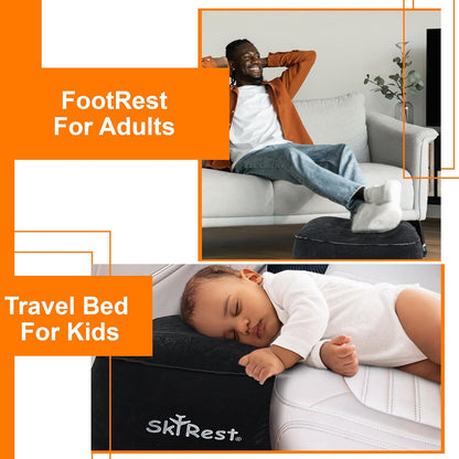 Inflatable Foot Rest Pillow for Airplane Travel - Adjustable Leg Rest for Long Flights, Baby/Toddler Airplane Seat Extender - Grey