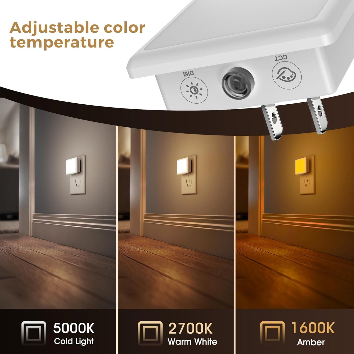 L LOHAS LED Night Lights Plug into Wall 2-Pack, 0.3W Plug in Night Light, Dusk to Dawn, 2000K Amber Light, Sleep Aid Nightlight Auto-On/Off, for Adults Kids Room, Bedroom, Bathroom, Hallway, Non-Dim