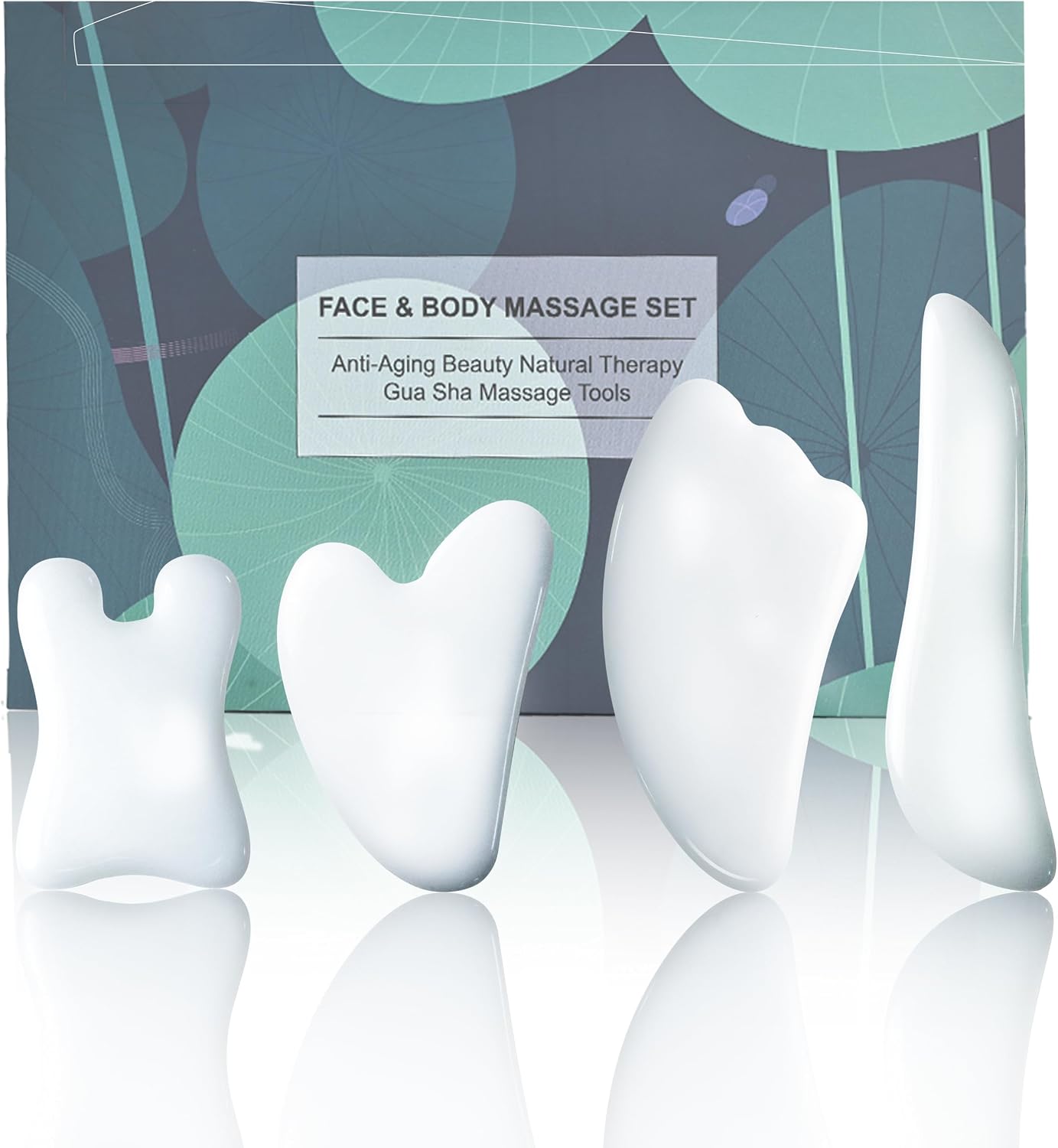 Rena Chris Guasha Massage Tool, 4 pcs Gua Sha Facial Tool, Guasha Board for SPA Acupuncture Therapy Trigger Point Treatment, Gua Sha Scraping Massage Tool (Green)
