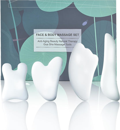 Rena Chris Guasha Massage Tool, 4 pcs Gua Sha Facial Tool, Guasha Board for SPA Acupuncture Therapy Trigger Point Treatment, Gua Sha Scraping Massage Tool (Green)