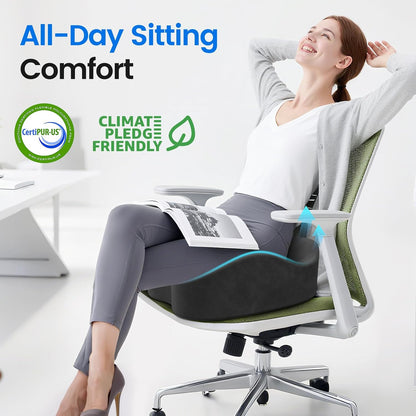 Seat Cushion, Memory Foam Chair Cushions for Tailbone/Sciatica Easing, Chair Pillow with Handles for Car, Office Chair Cushion with Non-Slip Design, Ideal for Post-Surgery Recovery(Black)