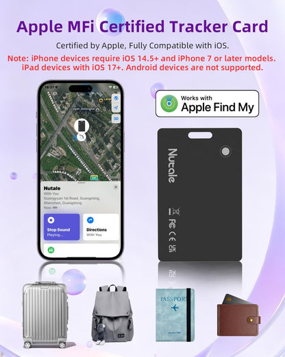 Rechargeable Wallet Tracker Tag Card, Works with Apple Find My