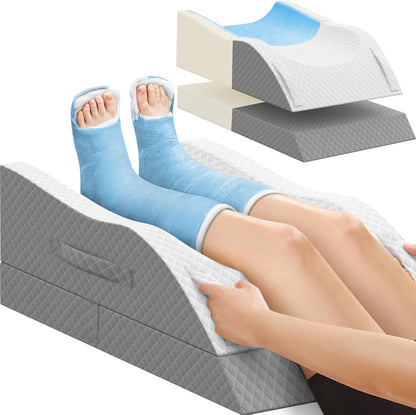 TranquilRelax Elevation Pillows for Leg After Surgery, Memory Foam Adjustable Wedge Pillow for Injury or Rest, Ankle Pillow for Sleeping Blood Circulation, Grey/Single Leg