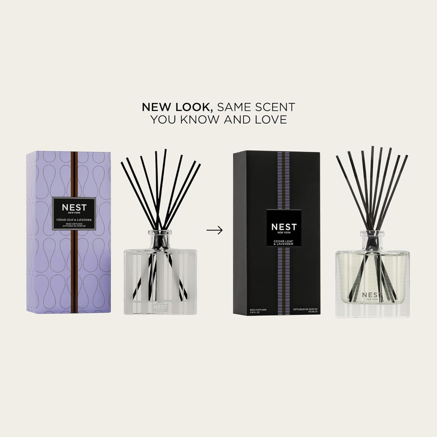 NEST New York Reed Diffuser, Bamboo - 5.9 fl oz - Fragrance for Up to 90 Days - Reusable, Refillable Glass Holder - Includes 8 All-Natural Reed Sticks - Flame Free