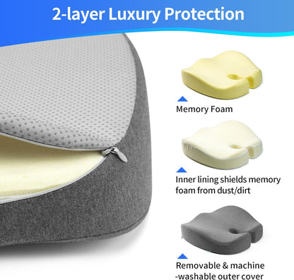 Seat Cushions for Office Chairs & Hip Pain Relief, Extra-Dense Coccyx Cushion with Sciatica Support, Ergonomic Design for Desk Chair, Car, Wheelchair, All-Day Comfort (Black)