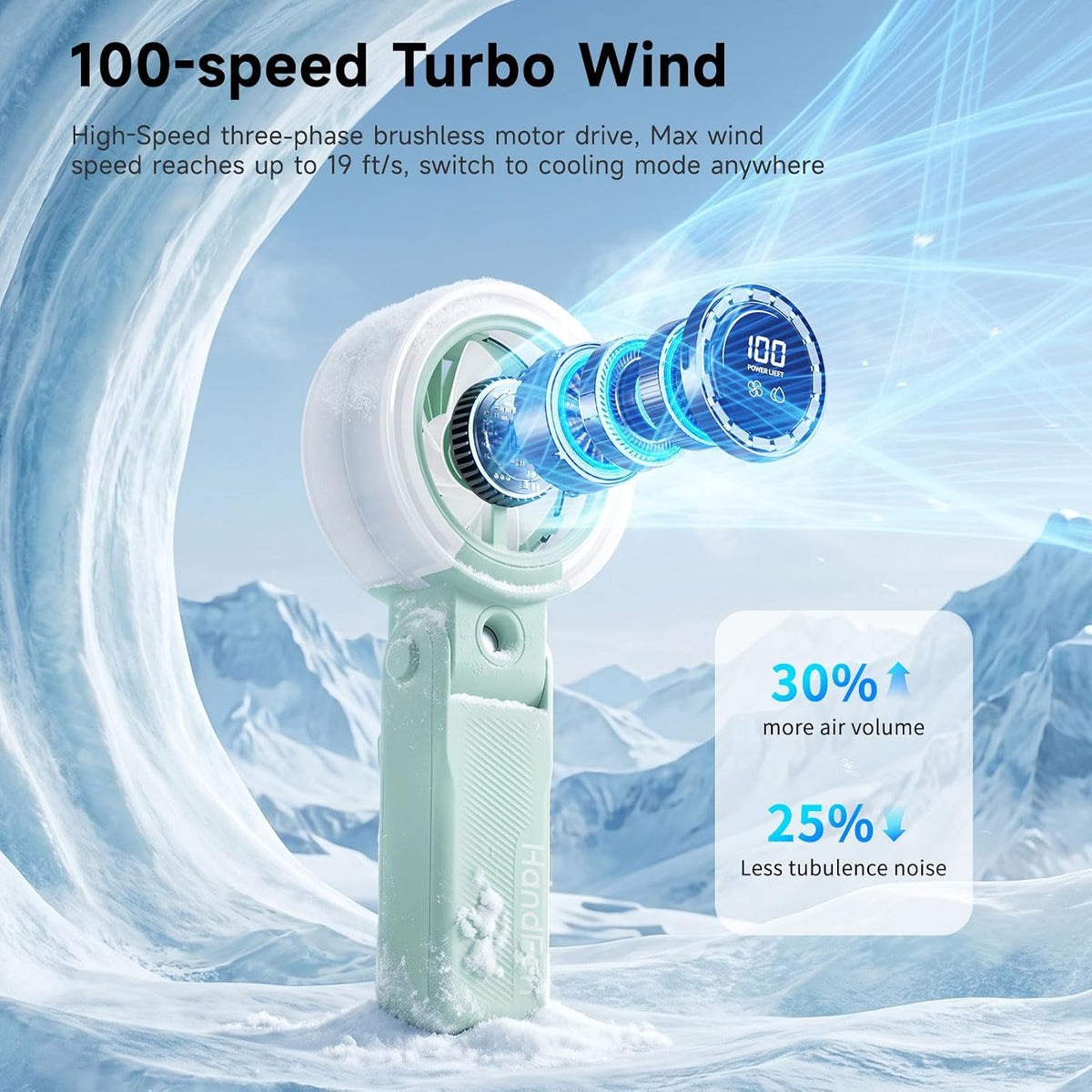 HandFan 4000mAh Handheld Turbo Misting Fan, 100 levels Adjustable High Speed Mister Fan, Portable Spray Water Mist Fans, Foldable Mini Hand Fans for Summer Beach Travel Concerts Disney(Royal Blue)