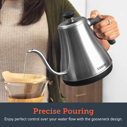 Cosori Electric Gooseneck Kettle Smart Bluetooth with Variable Temperature Control, Pour Over Coffee & Tea, 100% Stainless Steel Inner Lid & Bottom, Quick Heating, Matte Black