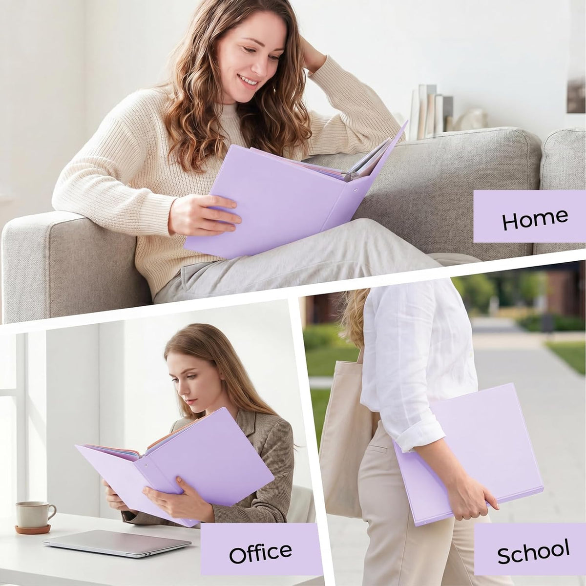 SKYDUE 1 Inch 3 Ring Binder with 8 Tab Dividers & 24 Labels, Pastel Binder Organizer for Letter Size Paper, Aesthetic School Binder for Notes, Documents, Office & Home Organization, Purple