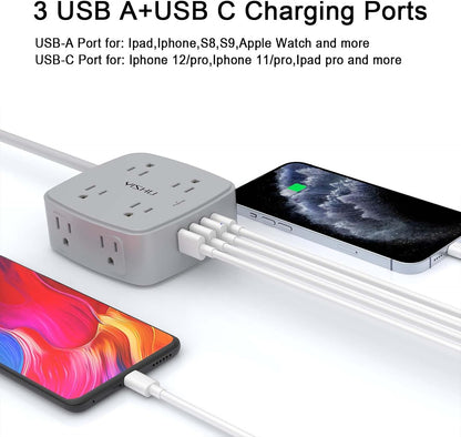 YISHU 6Ft Surge Protector Power Strip with 8 Widely Outlets & 4 USB Ports