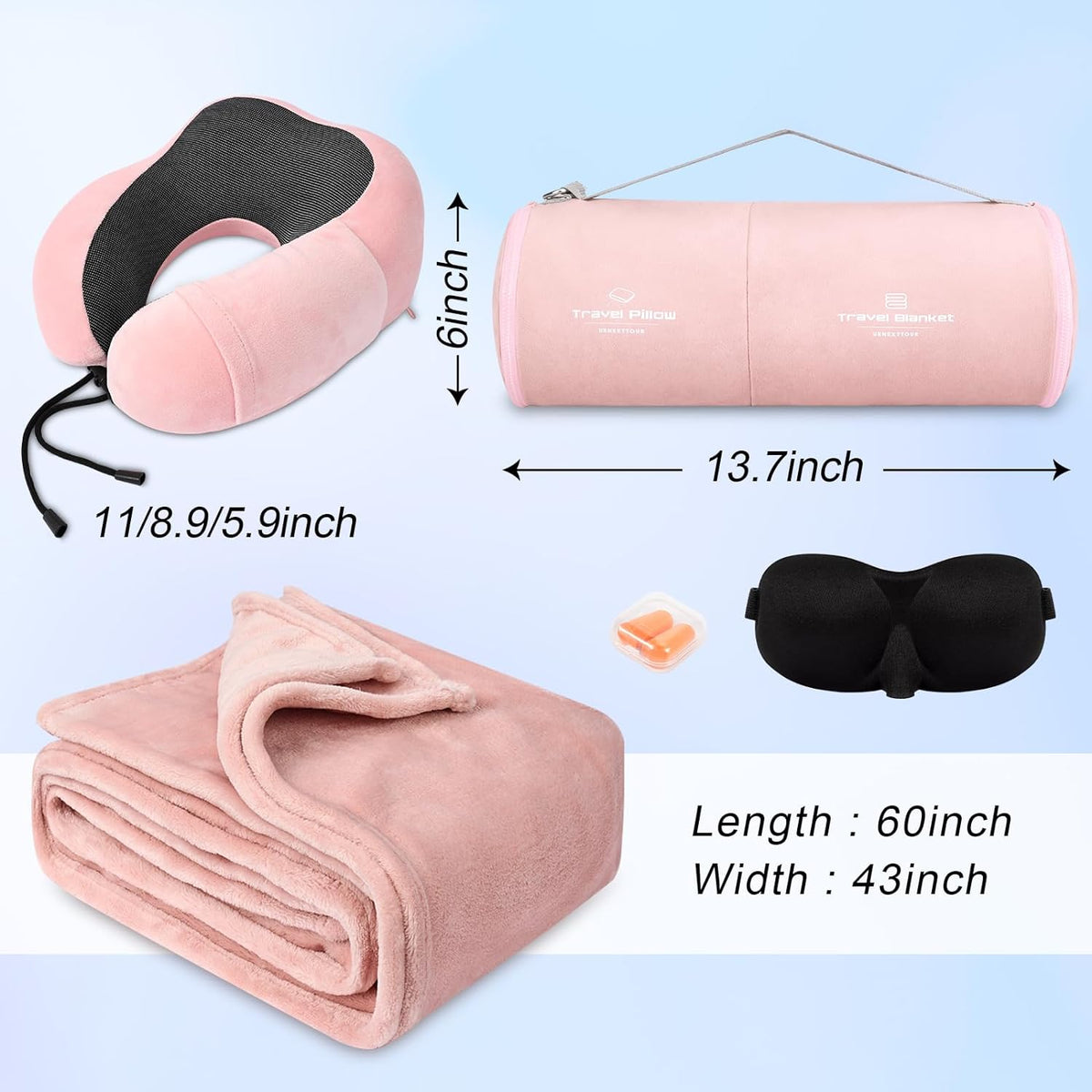 urnexttour Travel Pillow and Blanket Set Neck Pillow Airplane Foam Black