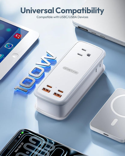 NTONPOWER GAN Ultra 65W USB Charging Station, 7 in 1 Travel Power Strip with 3 Outlets 4 USB (2 USB C), Extension Cord 4ft, Travel Essentials, Cruise Power Strip Compatible with MacBook, iPhone, White