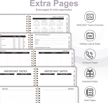 Planner 2026-2027, Weekly and Monthly Calendar Planner, JUL 2026 - JUN 2027 | A5(6.3'' x 8.5''), Hardcover, Agenda Book, Sprial Bound, Inner Pocket, Office and School Use