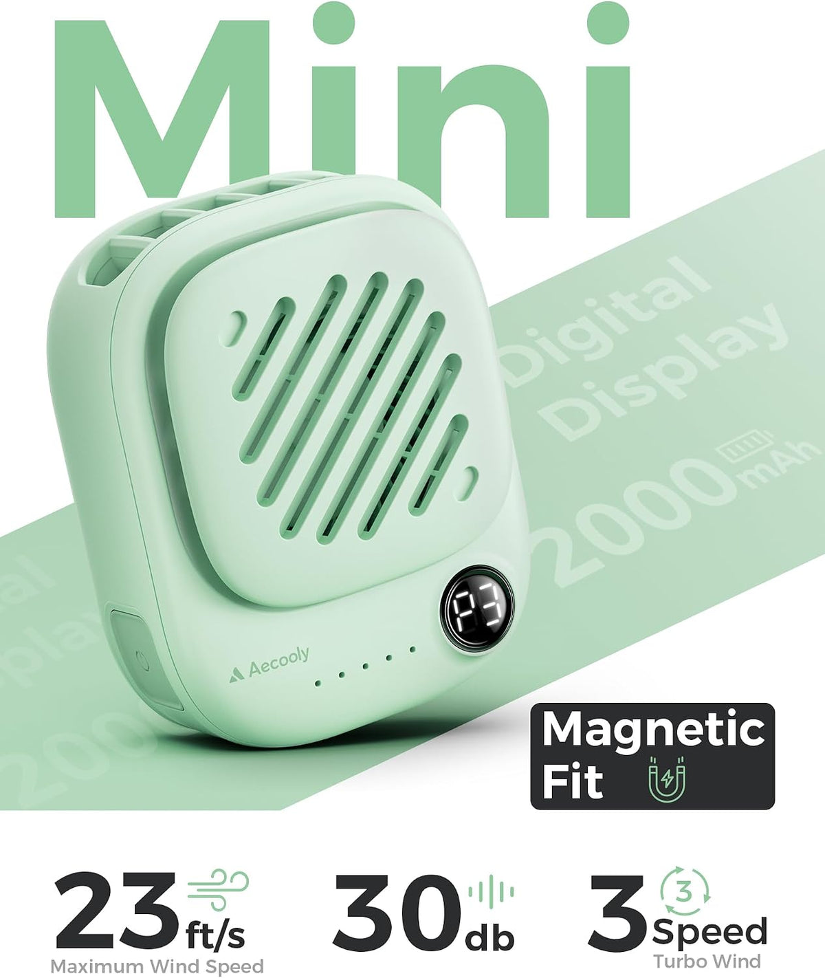 Aecooly Magnetic Clip On Fan, Mini Portable Neck Fan, Mighty Waist Fan